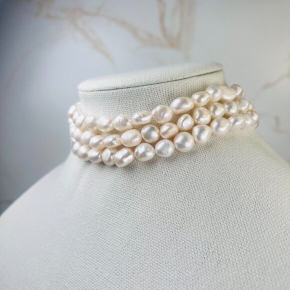 Cult Gaia Nora Choker Freshwater Keshi Pearls Gold Tone Lobster Clasp 3 Strand - Picture 8 of 11